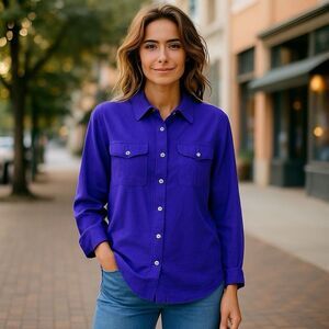 Lino by Chico's Purple 100% Linen Button Down Shirt Size 0 (Size 4) Pockets